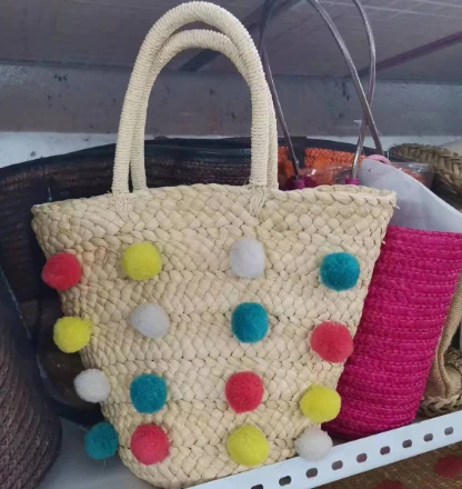 Bile colorate geantă de paie făcută manual