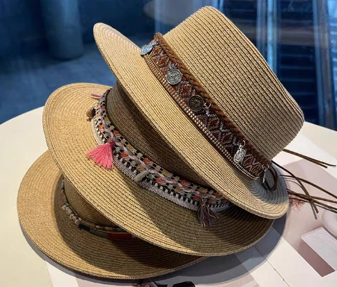 Pălărie de plajă de paie pentru femei Boho maro