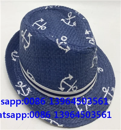Pălărie fedora de paie de hârtie imprimată ancoră