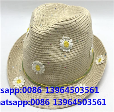 Pălărie de plajă Fedora cu floare bej cu pete colorate