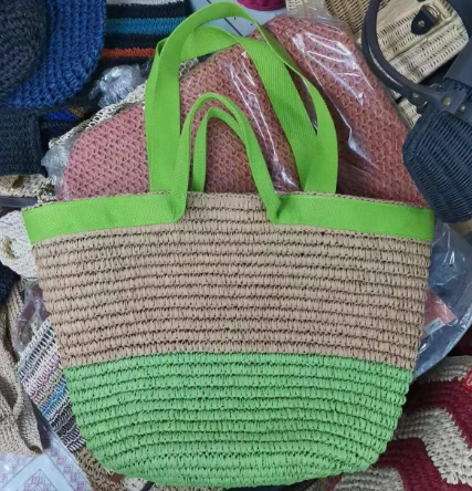 Banda de bumbac se mânură dublu geantă de paie mare