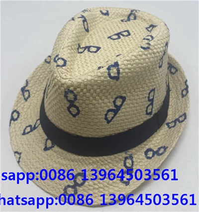 Pălărie Fedora De Paie Cu Model De Imprimare