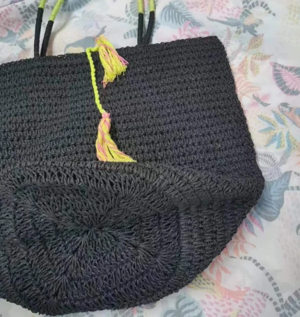 Geantă de paie neagră de paie mare de hârtie
