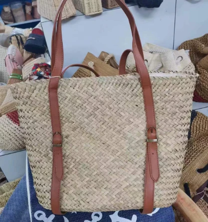 PU lung mâneră geantă elegantă de paie