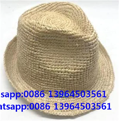 Pălărie de paie moale Fedora din croșetat țesute manual