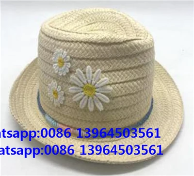 Broderie albă floare de hârtie largă împletită fetiță pălărie de paie