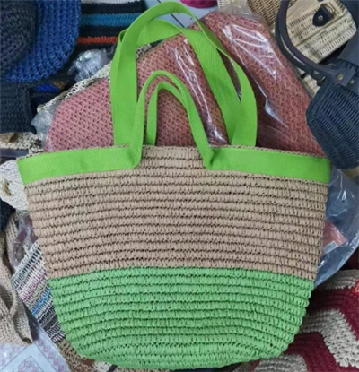 Banda de bumbac se mânură dublu geantă de paie mare