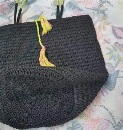Geantă de paie neagră de paie mare de hârtie