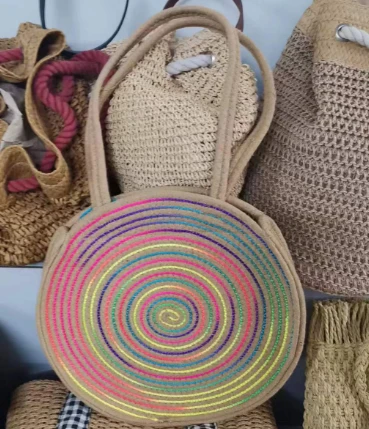 Geantă pentru femei cu cusătură cu frânghie din bumbac multicolor