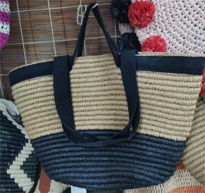 Bandă de bumbac negru geantă de plajă pentru femei mari
